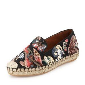 Valentino Garavani Butterfly-Embroidered Fabric Espadrilles in Black/Multi EU 36